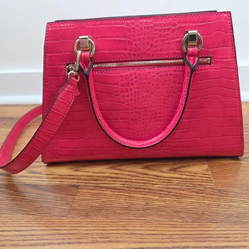 NWT Guess Pink Stephi Croc Embossed Faux Leather Satchel Medium
